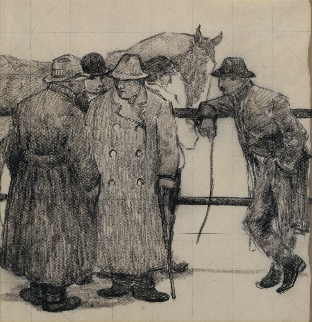 Studie voor de paardenhandelaren, ca. 1917 door Robert Polhill Bevan