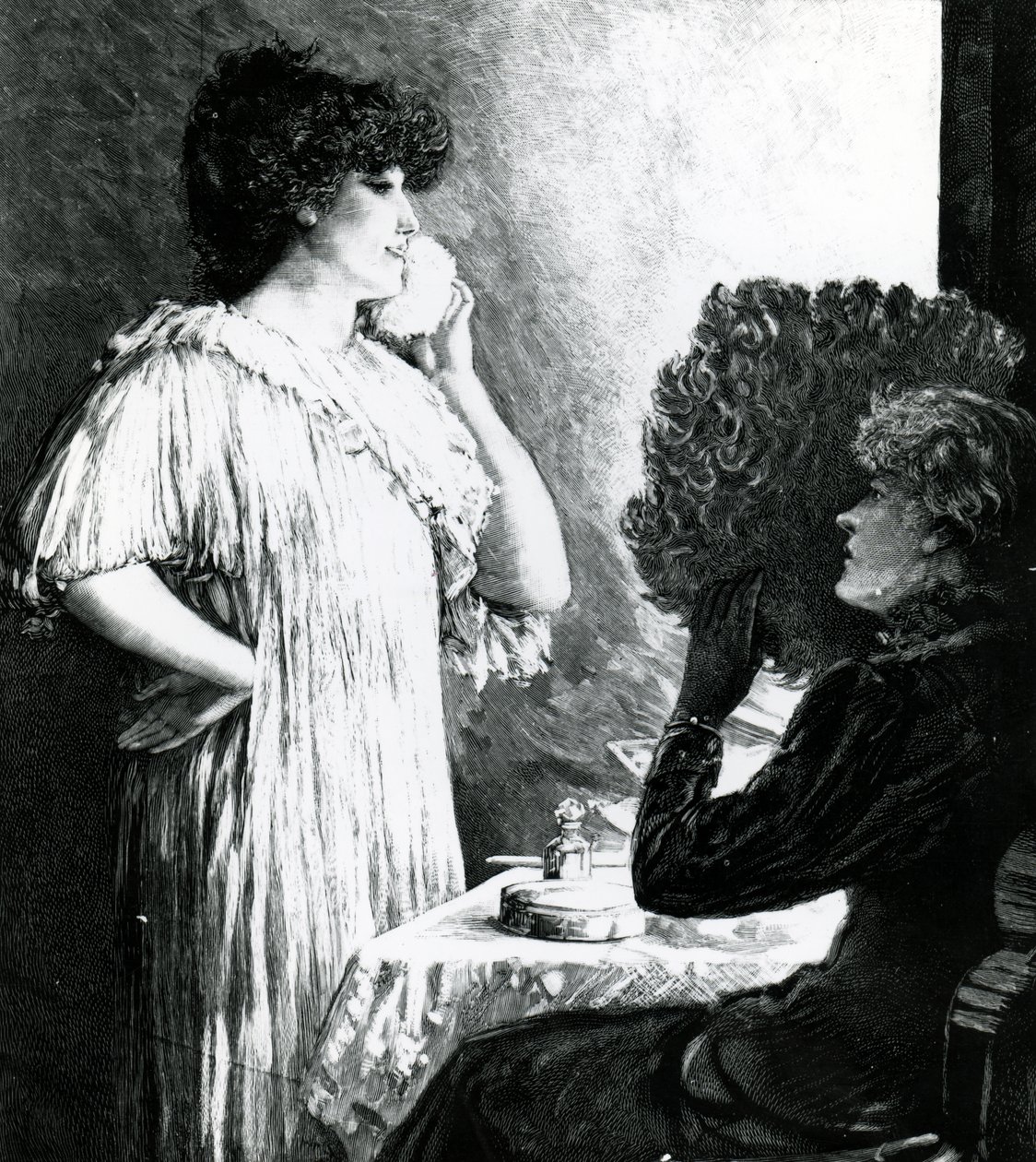 Ellen Terry bezoekt Sarah Bernhardt in haar kleedkamer in het Royal English Opera House, ca. 1881 door Robert Ponsonby Staples