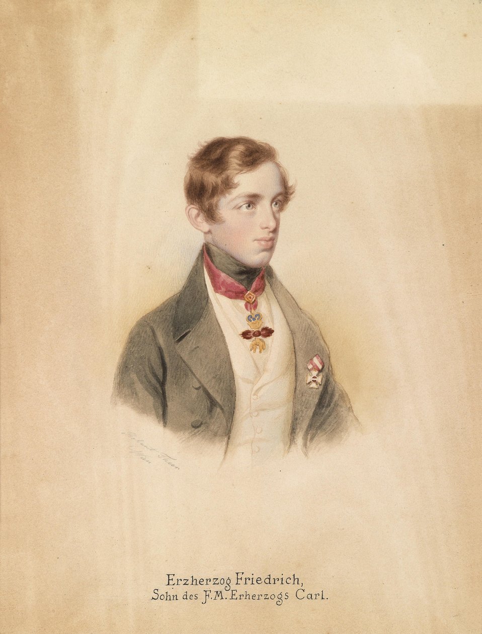 Portret van Aartshertog Friedrich Ferdinand Leopold van Oostenrijk (1821-1847) met de Orde van het Gulden Vlies en het Ridderkruis van de Militaire Maria Theresia-Orde door Robert Theer
