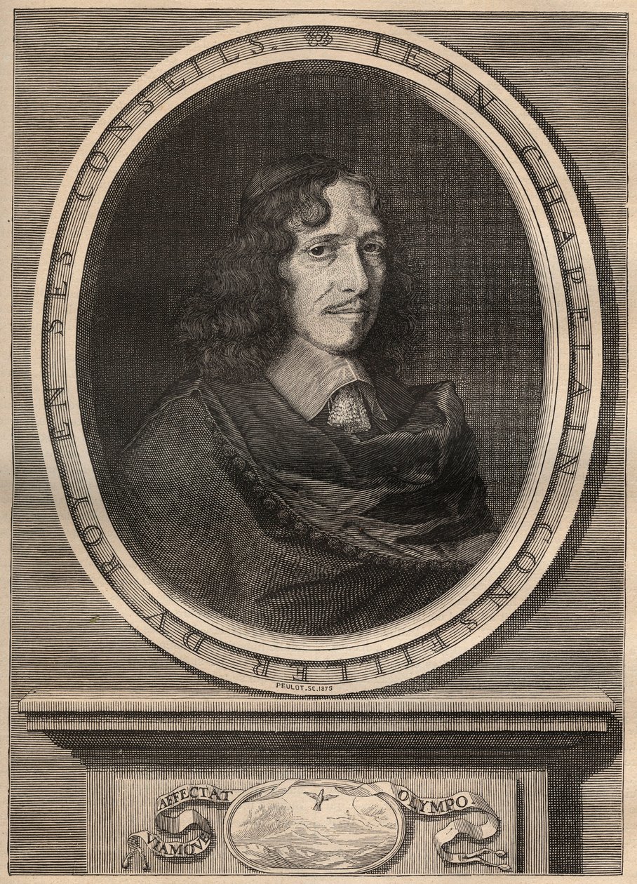 Portret van Jean Chapelain (1595-1674), Franse dichter - Gravure - Jean Chapelain (1595-1674) dichter en literair criticus - Gravure door Nanteuil en gegraveerd door Peulot door Robert (after) Nanteuil