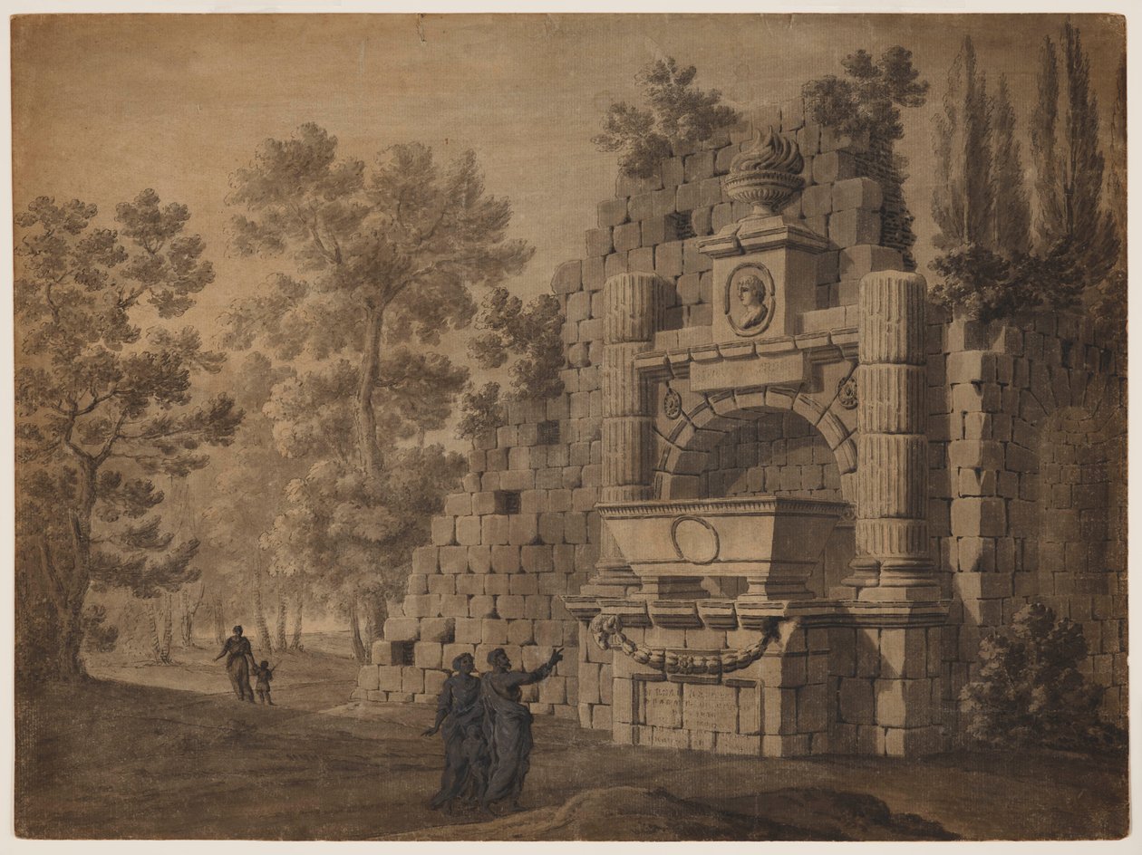 Capriccio met antieke figuren te midden van klassieke ruïnes door Robert Adam