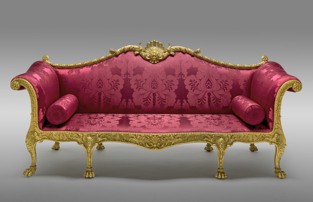 De Dundas Sofa, in opdracht gegeven 1764, gemaakt 1765 (verguld grenen en beuken, met latere zijden bekleding) door Robert Adam