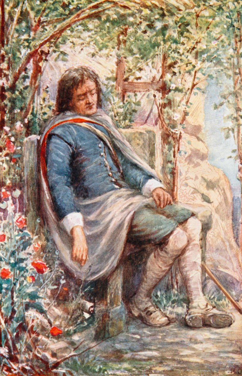 Christian slaapt in het prieel (kleurenlitho) door Robert Ambrose (after) Dudley