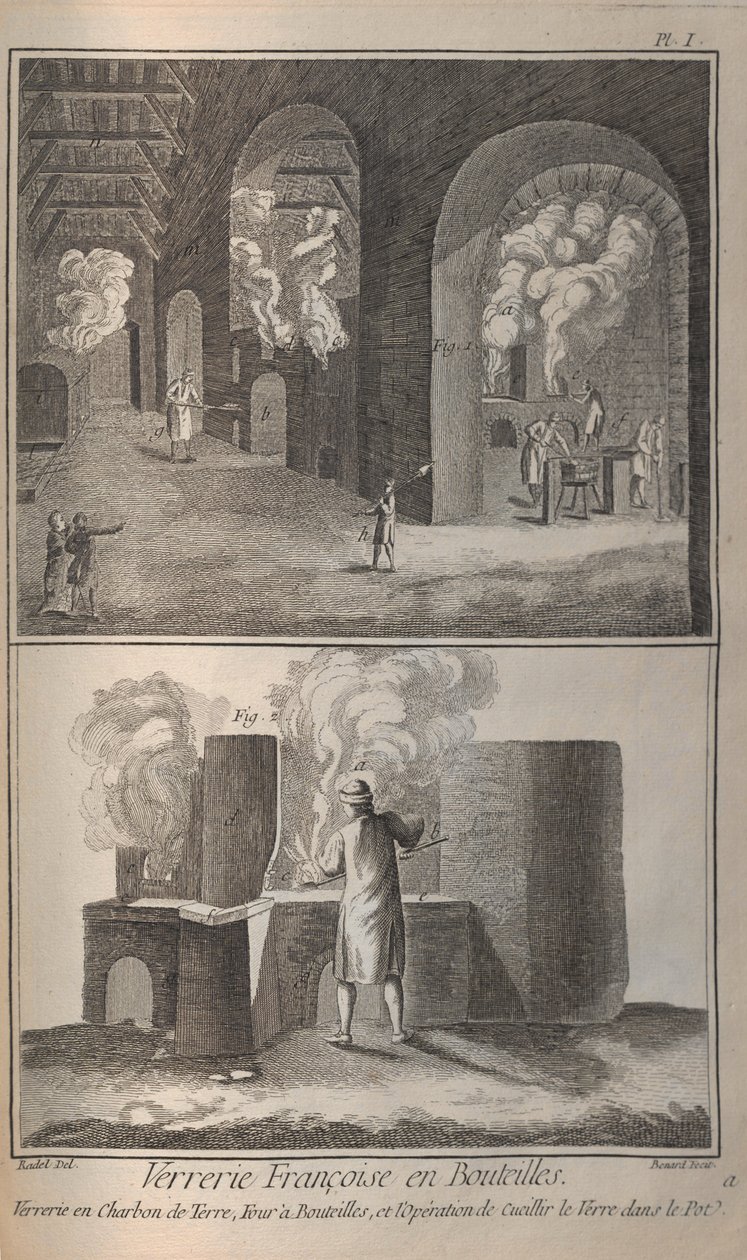 Glasblazen. Uit Encyclopédie door Denis Diderot en Jean Le Rond d
