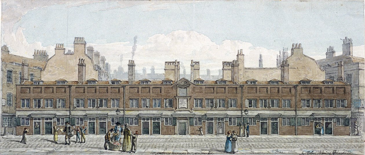 Monkwell Street, Londen, 1818 door Robert Blemmell Schnebbelie