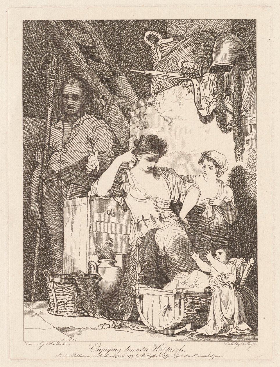 Genieten van huiselijk geluk door Robert Blyth, after John Hamilton Mortimer