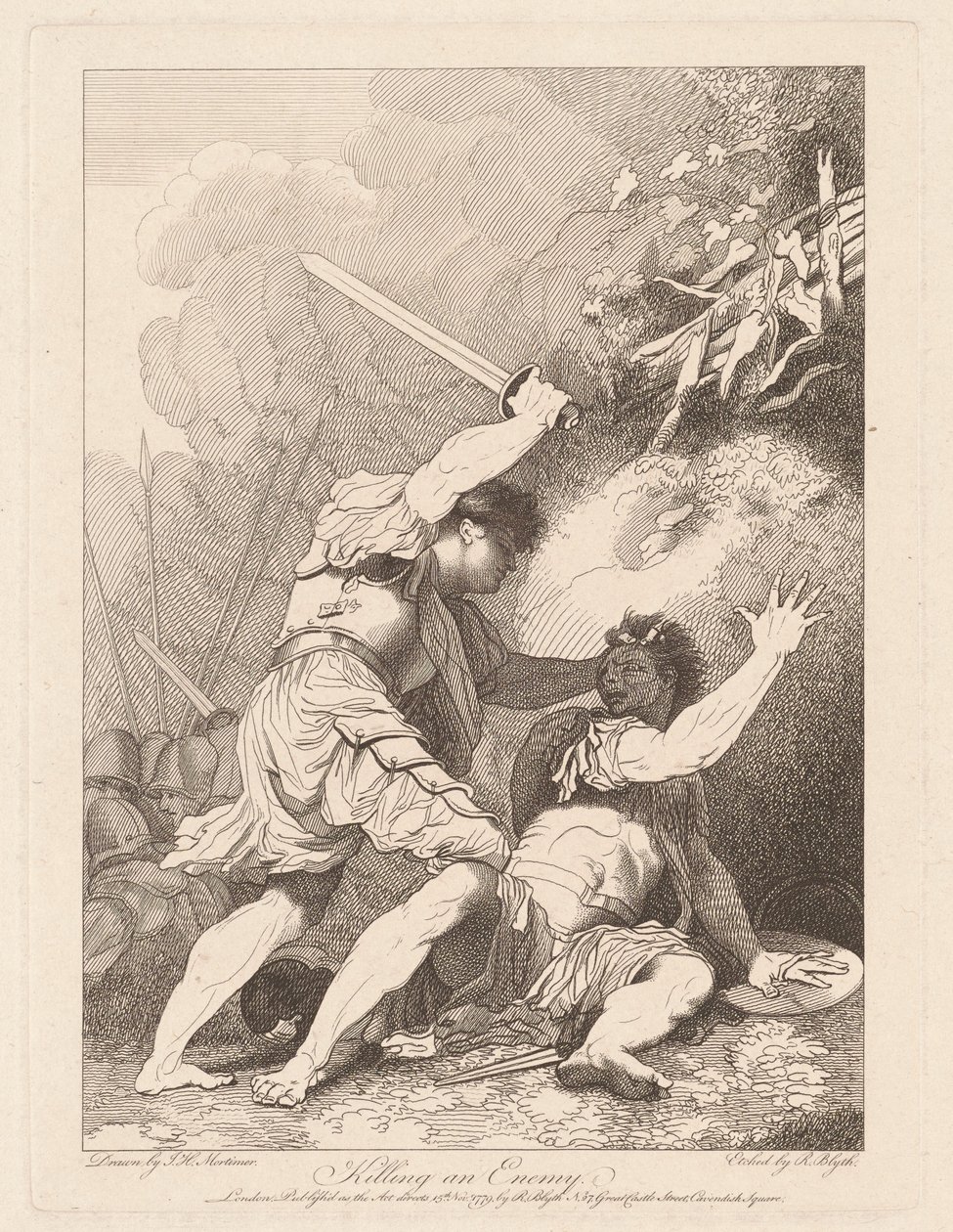 Het Doden van een Vijand door Robert Blyth, after John Hamilton Mortimer