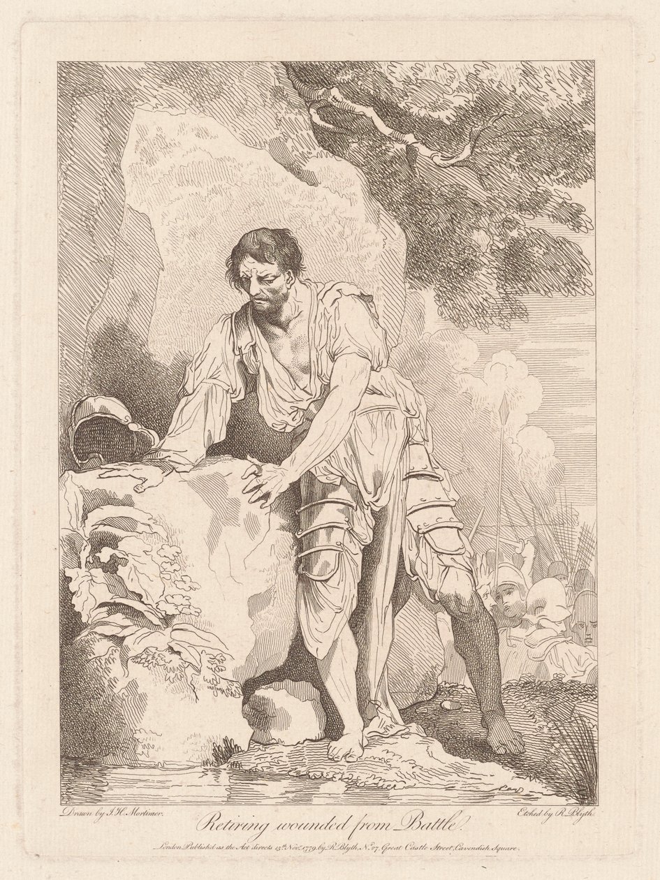 Terugtrekken van Gewonden uit de Slag door Robert Blyth, after John Hamilton Mortimer