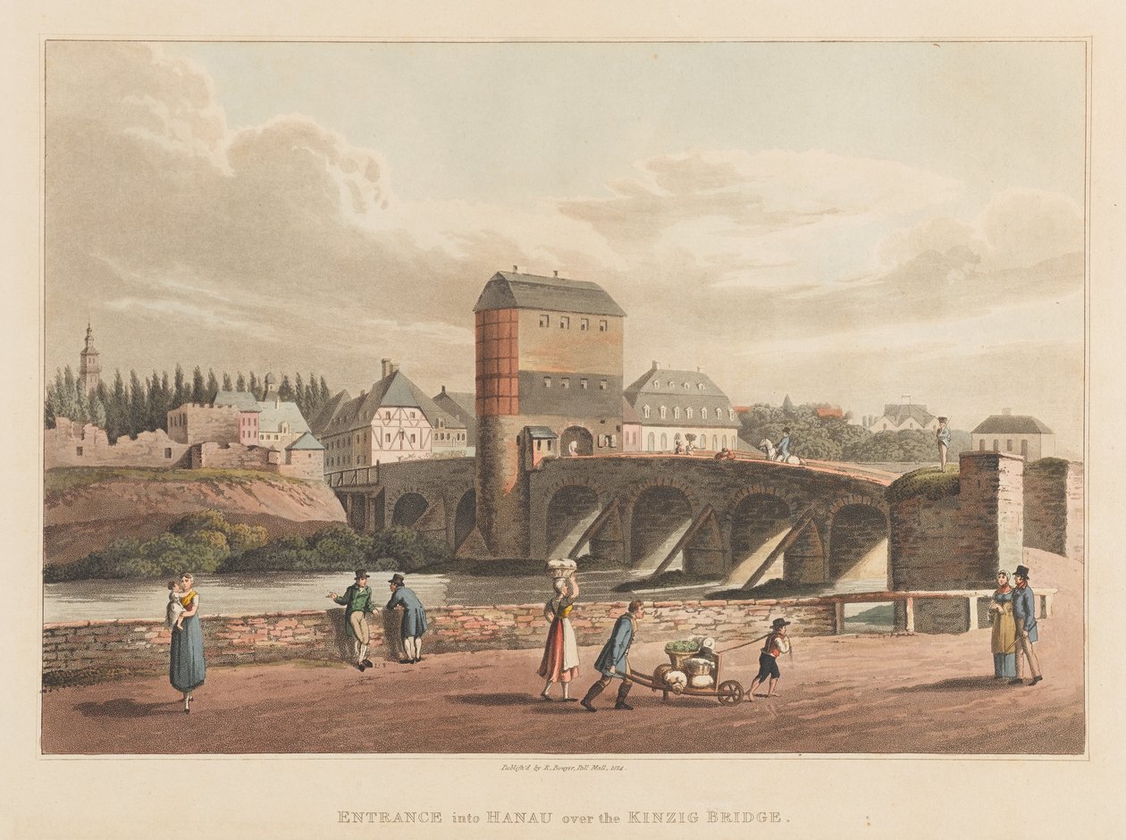 Toegang tot Hanau over de Kinzig-brug, 1814 door Robert Bowyer