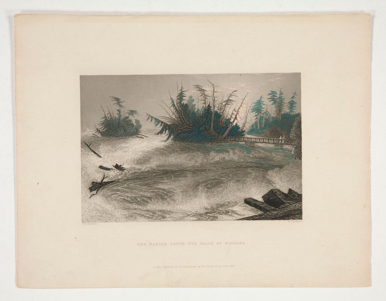 De stroomversnellingen boven de watervallen van Niagara, illustratie voor Nathaniel Parker Willis door Robert Brandard