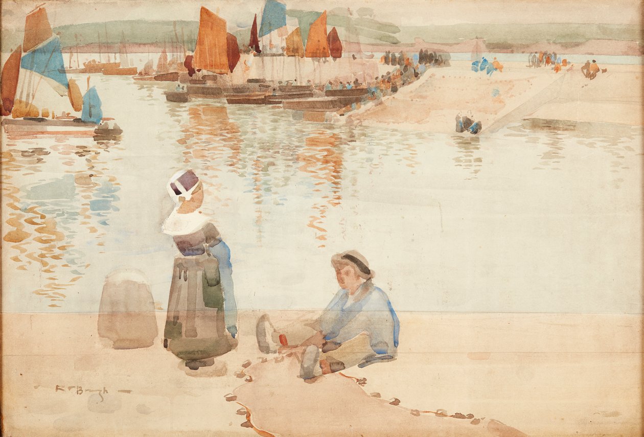 Figuren op de Havenmuur, Bretagne door Robert Brough