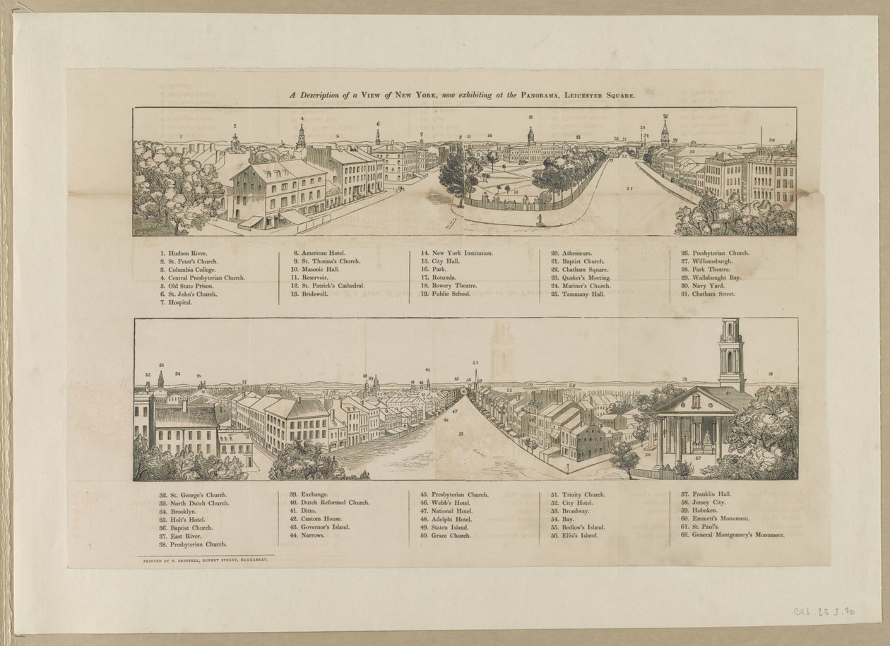 Een beschrijving van een uitzicht op New York, nu tentoongesteld in het Panorama, Leicester Square door Robert Burford