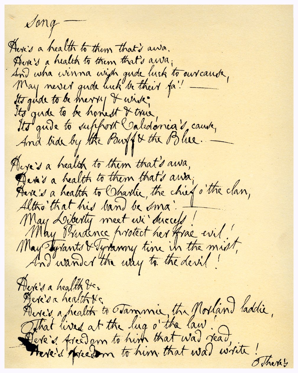 Een gezondheid voor hen die weg zijn, c1792 door Robert Burns