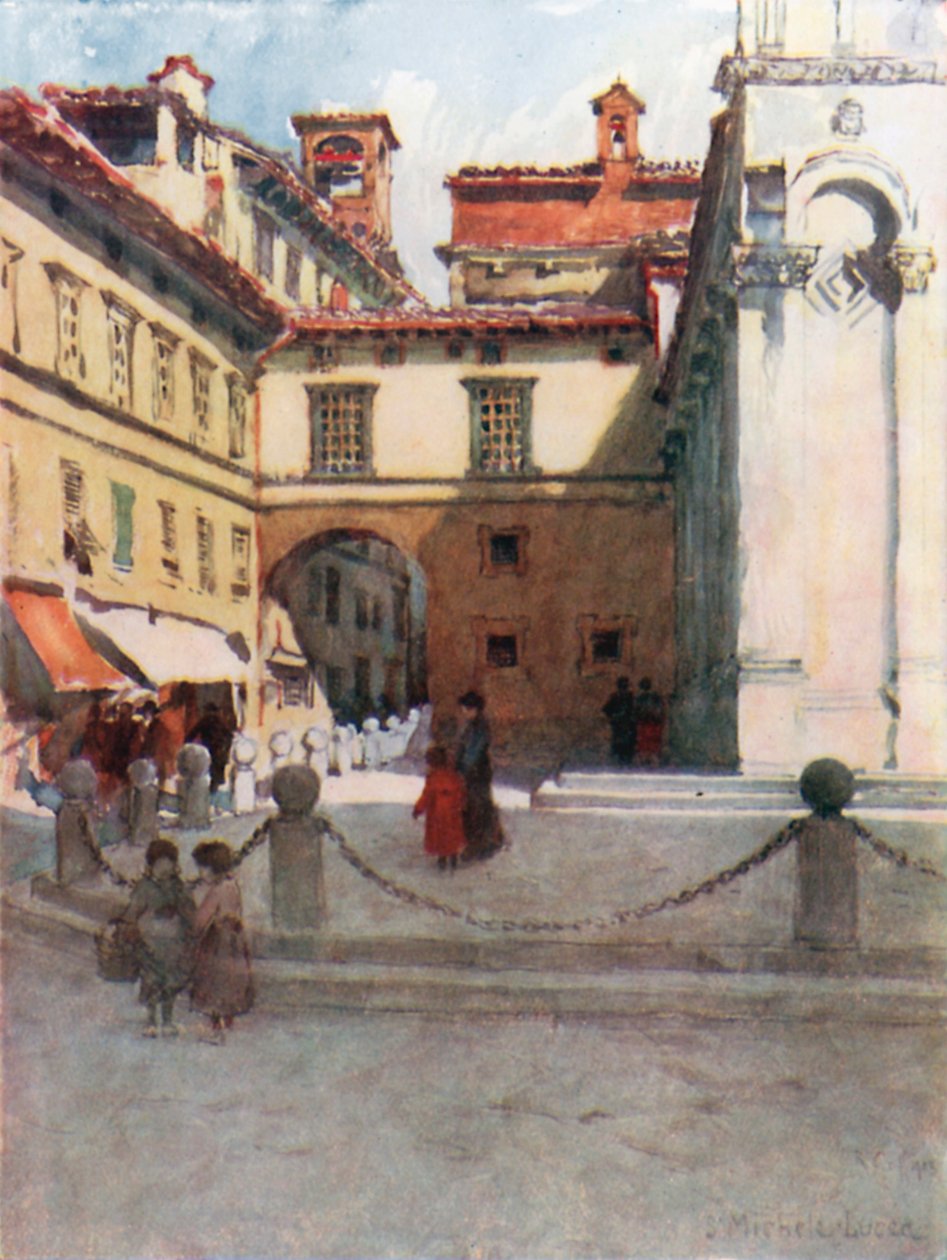 Piazza San Michele, Lucca (kleurenlitho) door Robert Charles Goff