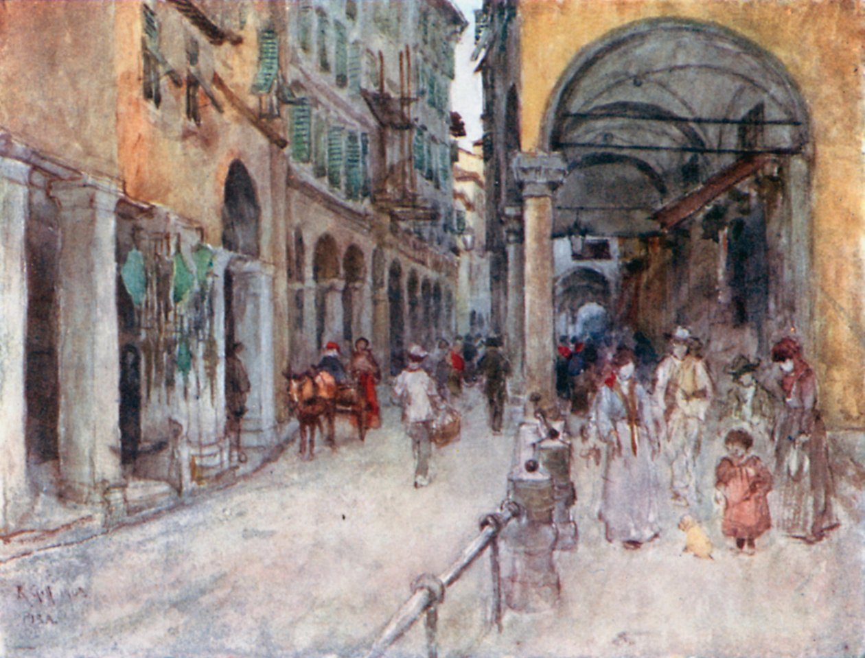 Straatstudie in Pisa (kleurenlitho) door Robert Charles Goff