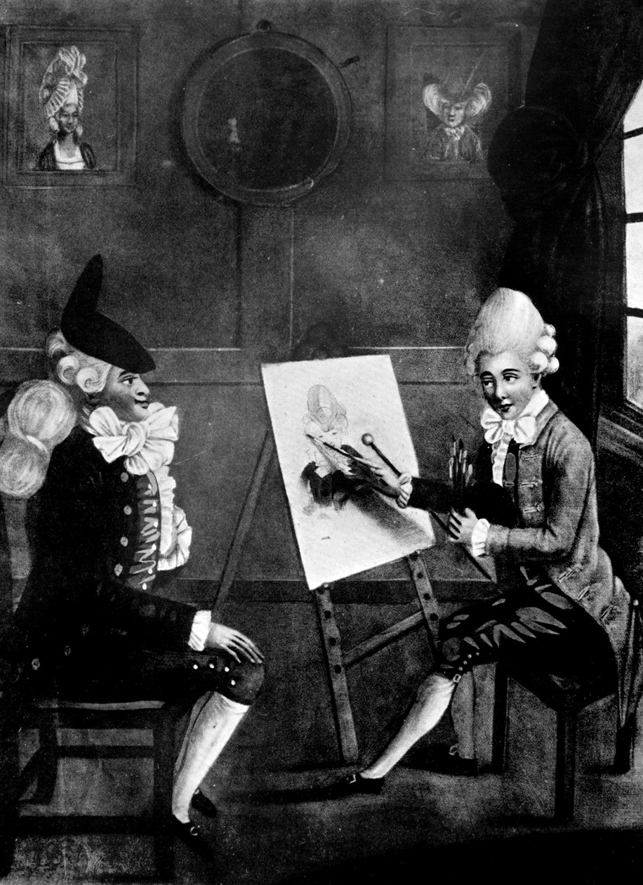 De Macaroni-schilder, of Billy Dimple poseert voor zijn portret, 1770 door Robert Dighton