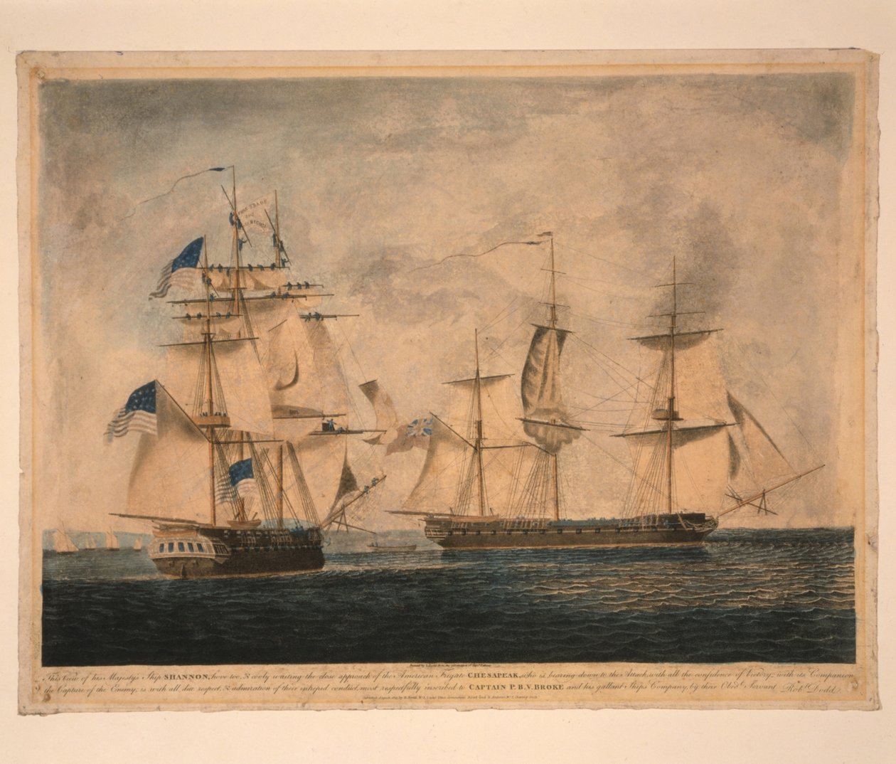 HMS Shannon neemt USS Chesapeake in beslag, 1 juni 1813 door Robert Dodd