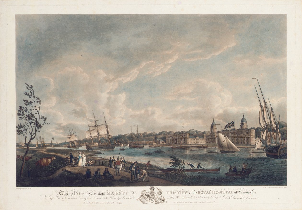 Uitzicht op het Koninklijk Ziekenhuis in Greenwich door Robert Dodd