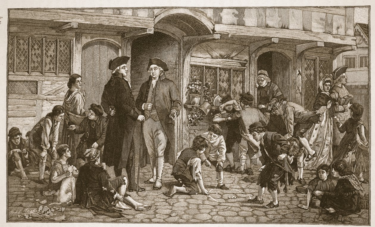 De oorsprong van Zondagscholen: Hare Lane, Gloucester, 1780, illustratie uit 