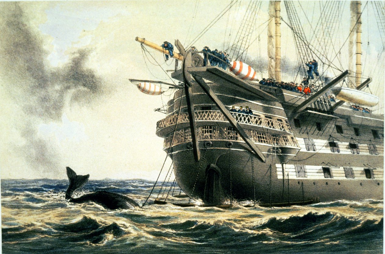 HMS Agamemnon legt de originele Atlantische kabel, uit 
