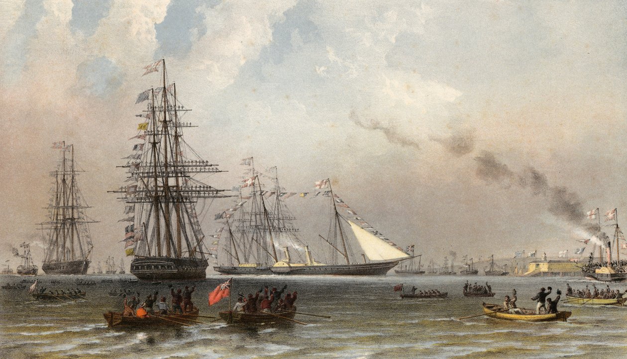 De aankomst van het koninklijk jacht bij Gravesend, 7 maart 1863 (chromolitho) door Robert Dudley