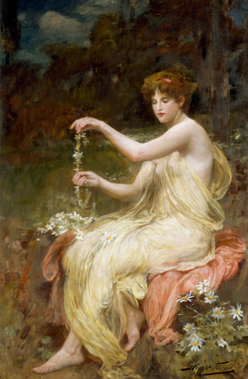 "Daisy-kettingen maken. Schilderij van Robert Fowler (1853-1926) Privécollectie door Robert Fowler