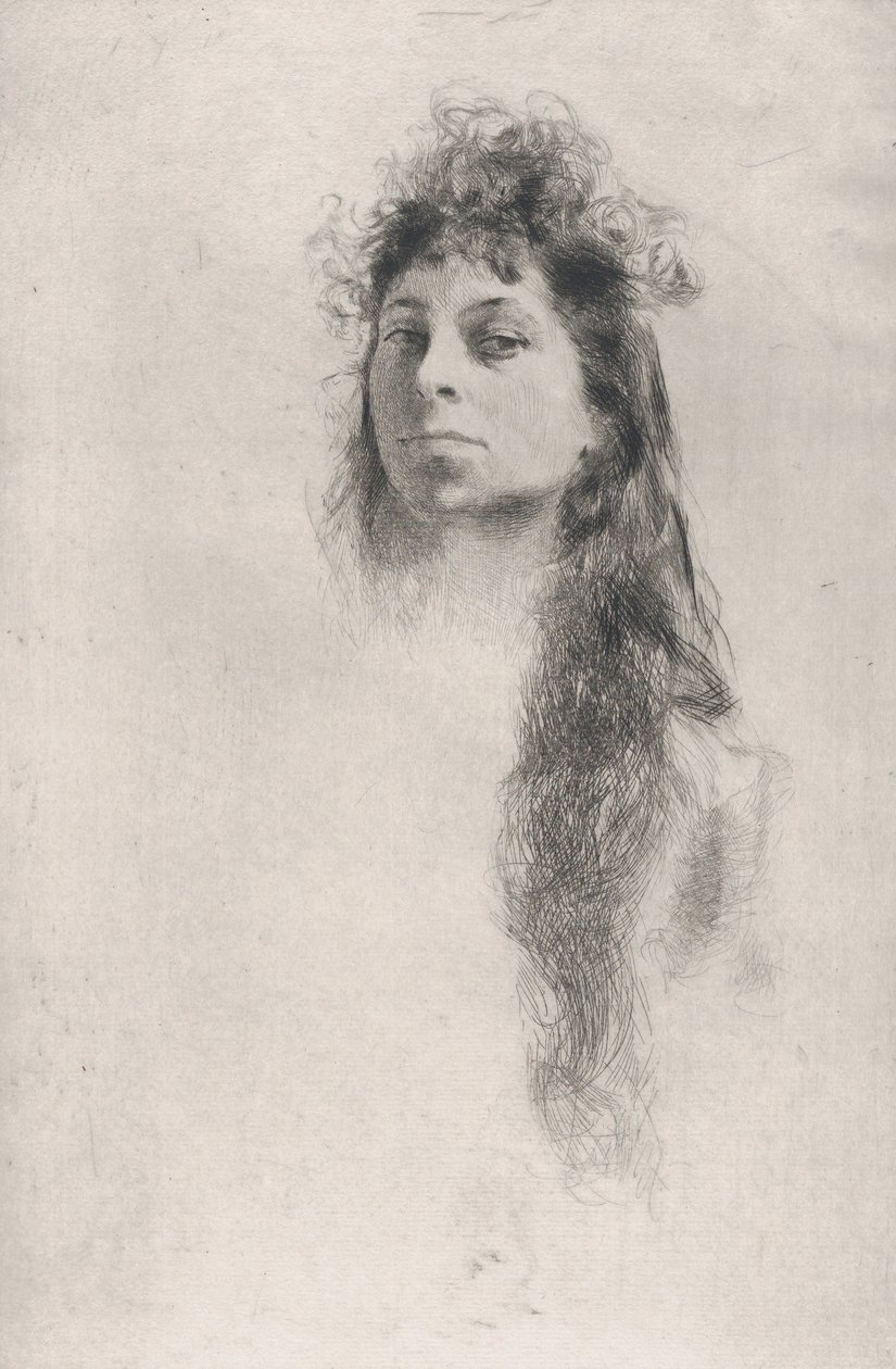 Hoofd van een Meisje met Lang Haar door Robert Frederick Blum