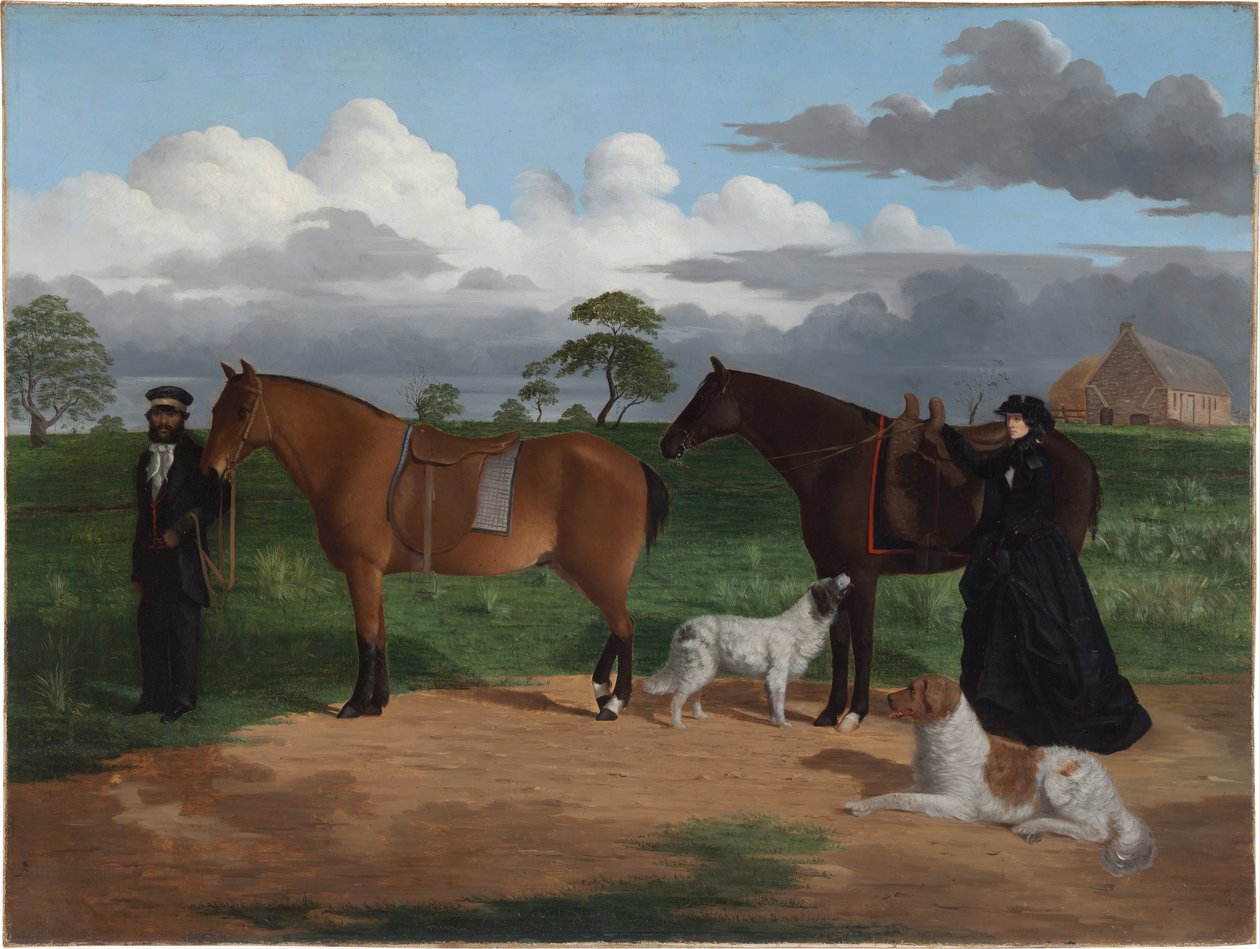 Mevrouw Adolphus Sceales met Zwarte Jimmie op Merrang Station, 1856 door Robert Hawker Dowling