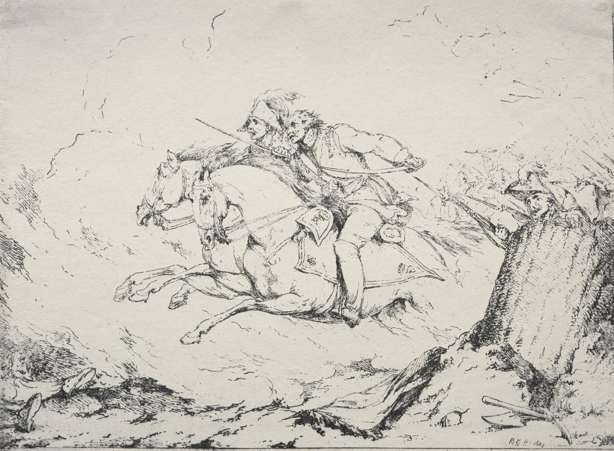 Specimens of Polyautography: Cavaleriecharge, 1803 door Robert Kerr Porter
