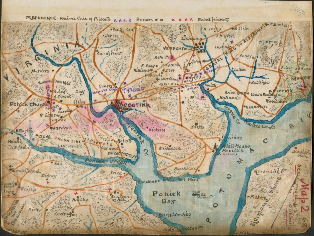 (Kaart van de benedenloop van de Potomac rivier met picketlijnen, januari 1862) LOC gvhs01.vhs00059 door Robert Knox Sneden
