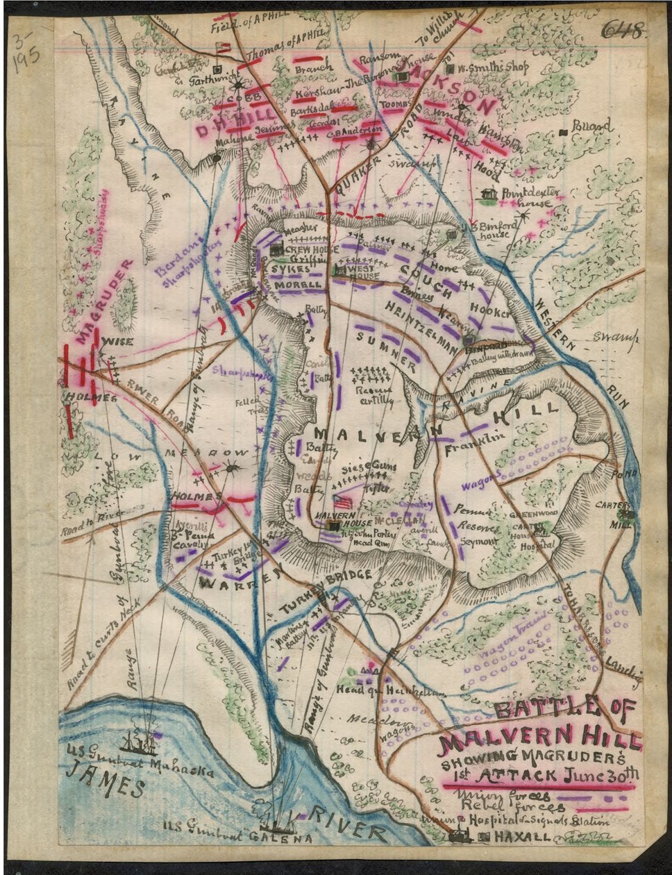Slag om Malvern Hill met Magruders 1e aanval op 30 juni LOC gvhs01.vhs00095 door Robert Knox Sneden