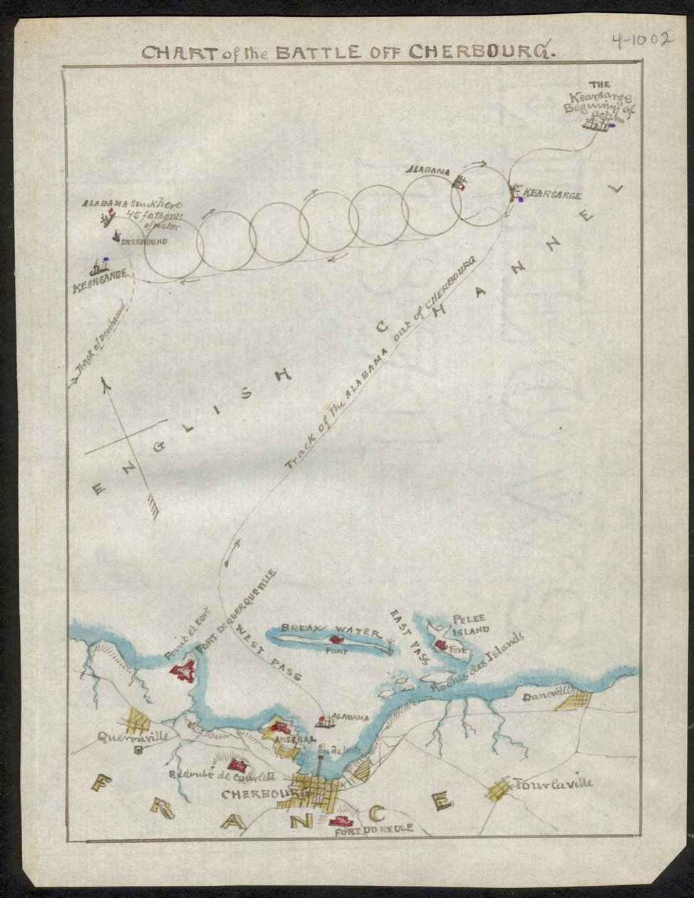 Kaart van de slag bij Cherbourg. LOC gvhs01.vhs00168 door Robert Knox Sneden