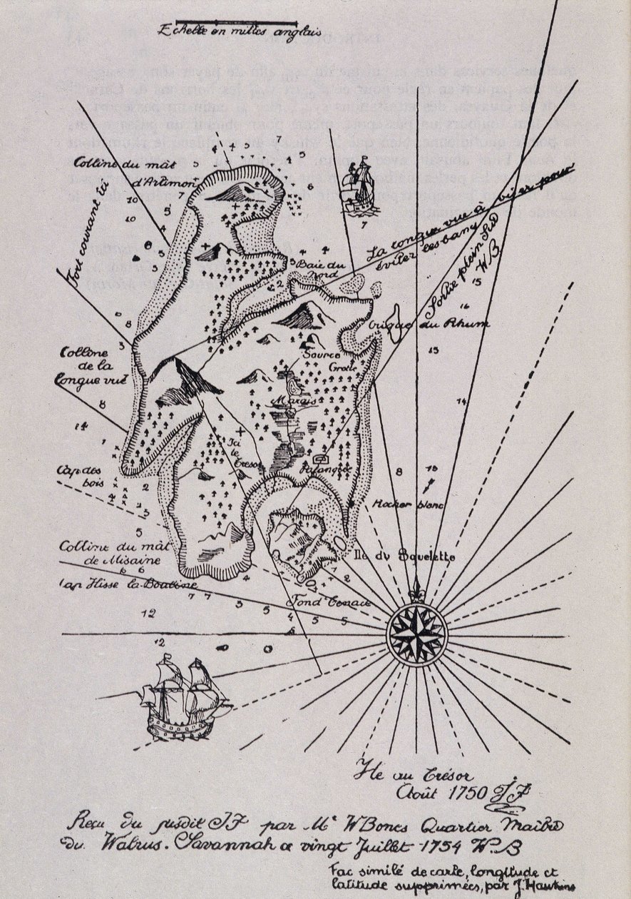 Kaart van een eiland in de Tresor (Piraten?) door Robert Louis Stevenson