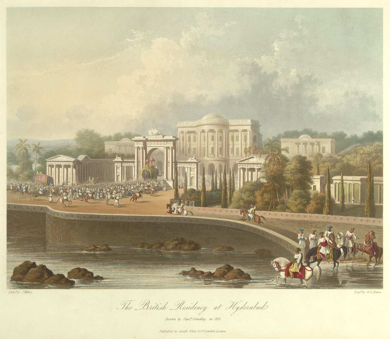 De Britse Residency in Hyderabad, getekend in 1813 door Robert Melville Grindlay
