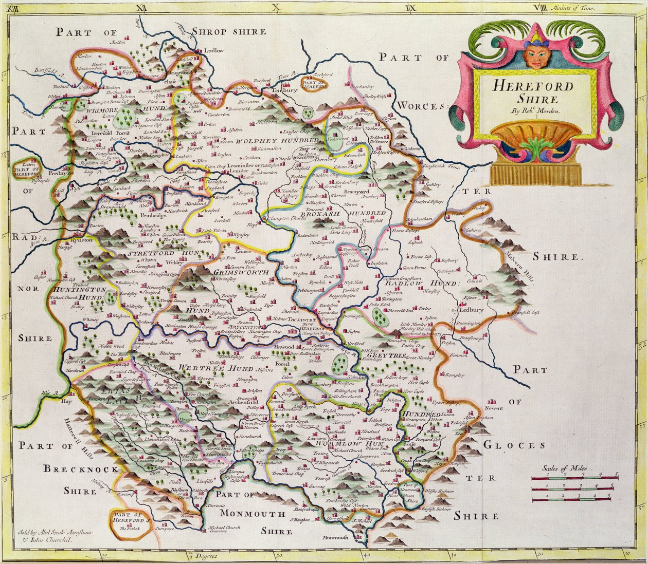 Kaart van Herefordshire, 1695 door Robert Morden