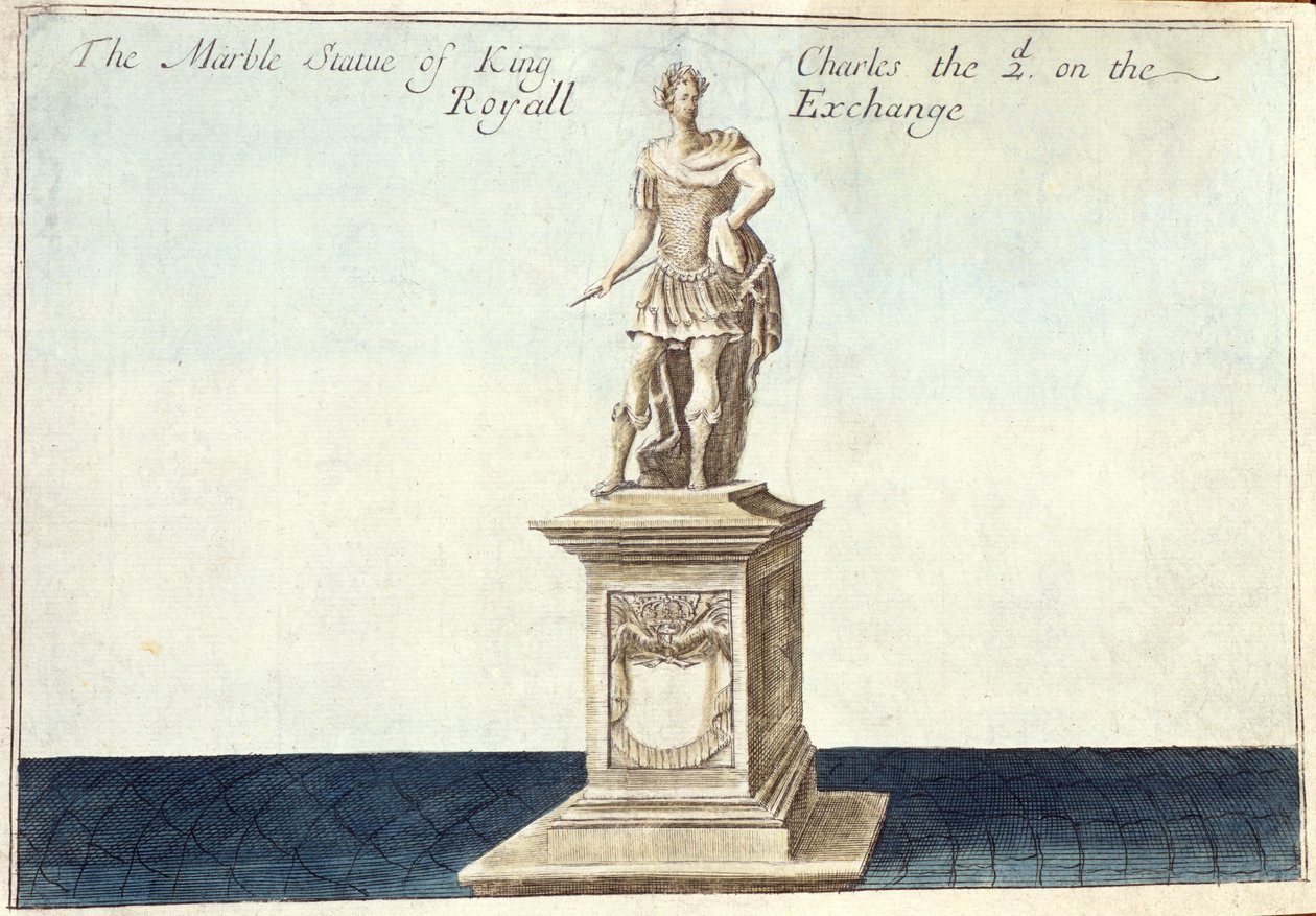 Marmeren Standbeeld van Koning Karel II (1630-85) op de Royal Exchange, uit 