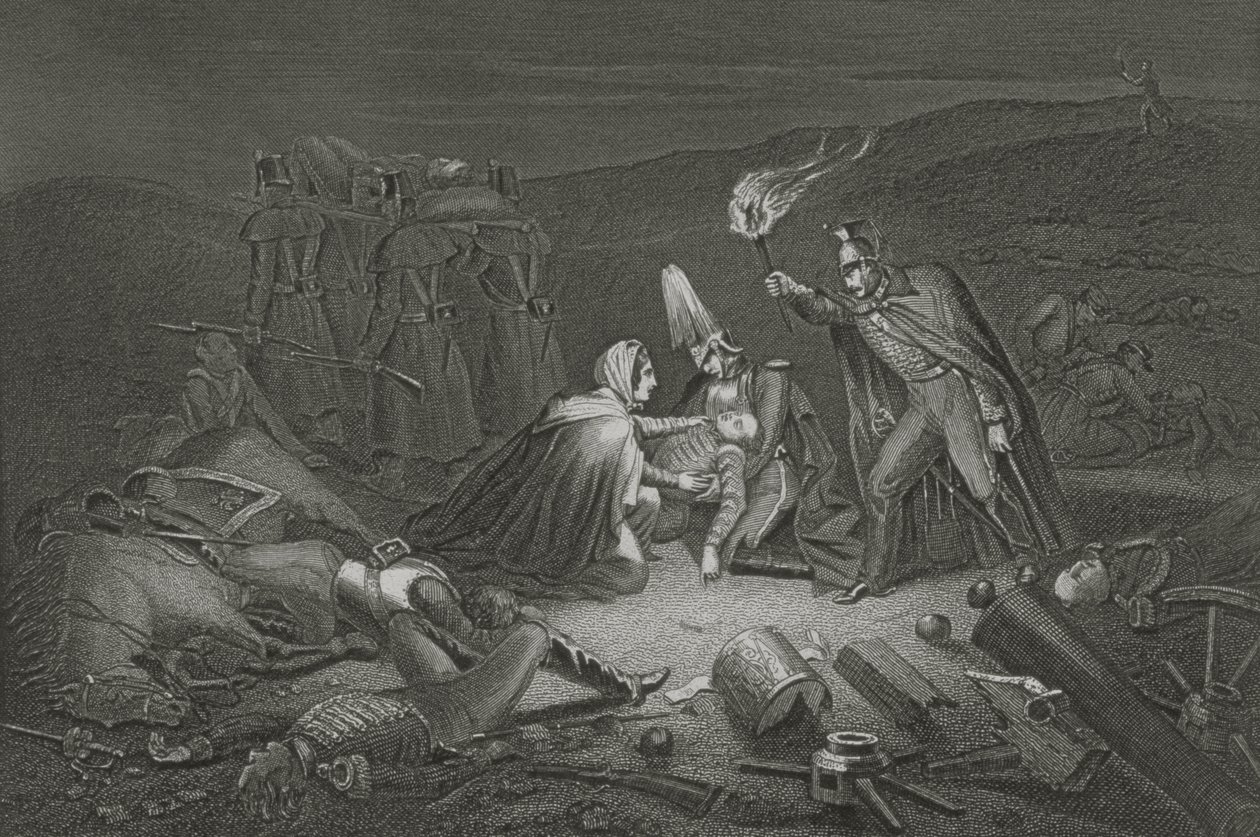 Het slagveld van de Alma, de nacht na de slag, gegraveerd door D.J. Pound door Robert Neal Hind