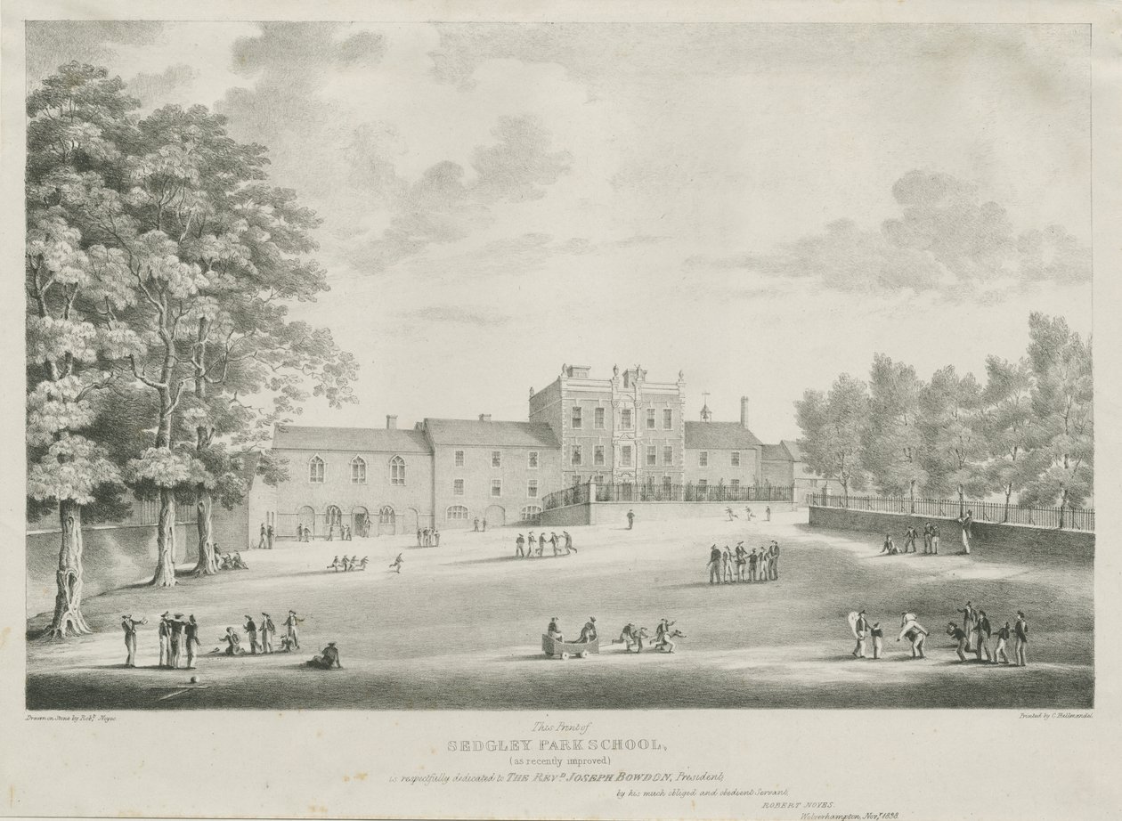 Sedgley Park School: gravure, november 1838 door Robert Noyes