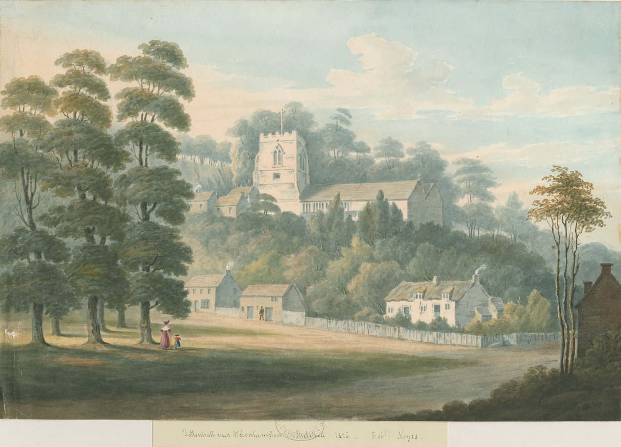 Tettenhall Kerk en Dorp: aquarel, 1826 door Robert Noyes