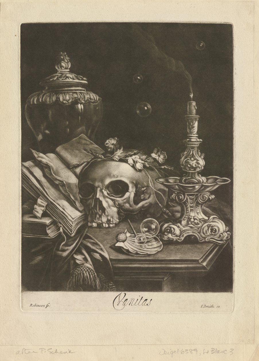 Vanitas Stilleven, c.1685-88 door Robert Robinson