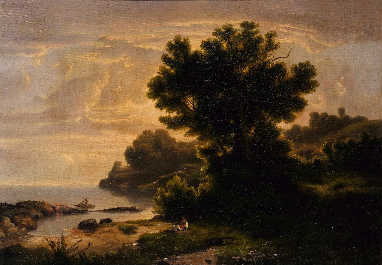 Landschap met familie aan het meer door Robert S. Duncanson