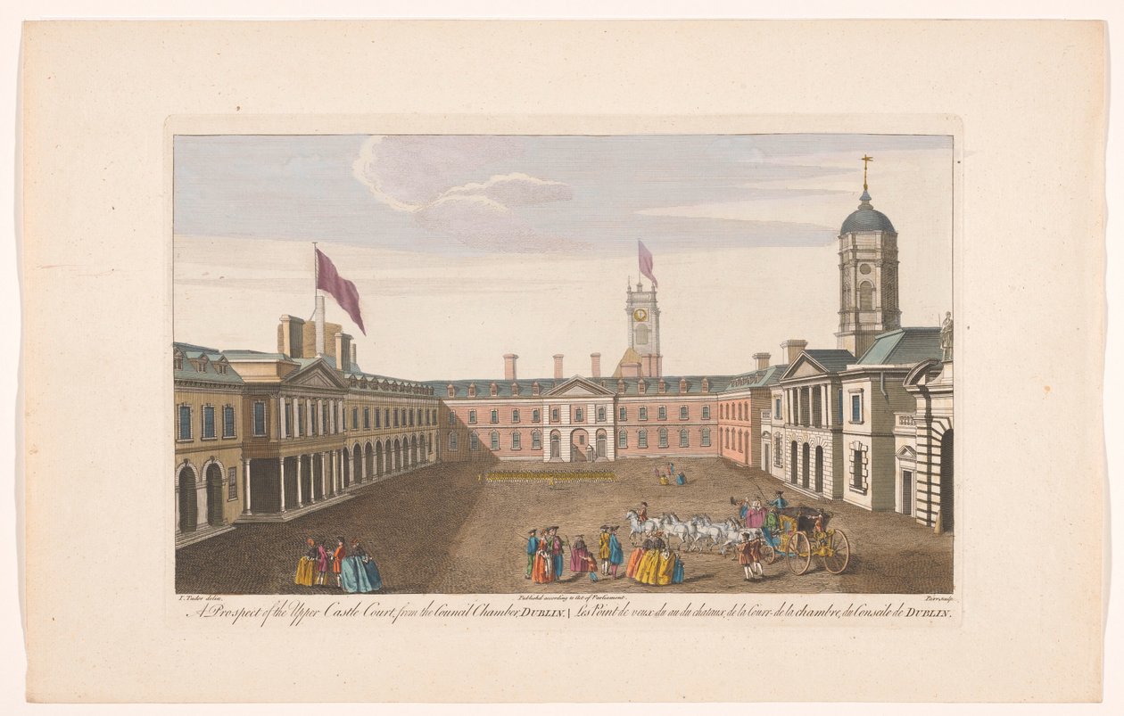 Gezicht op de Upper Castle Yard van Dublin Castle door Robert Sayer (possibly)