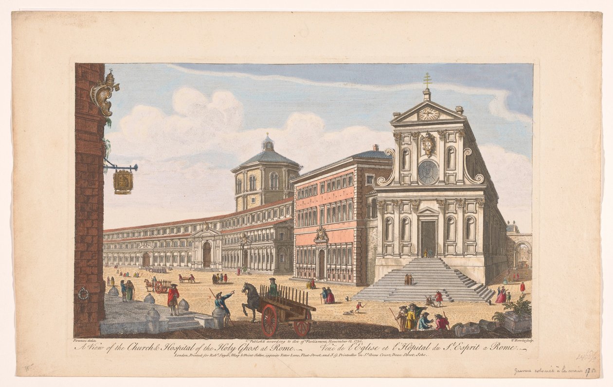 Gezicht op de kerk Santo Spirito in Sassia te Rome door Robert Sayer