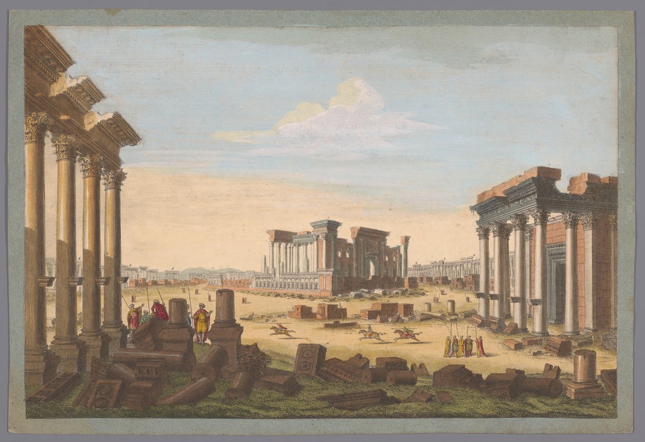 Gezicht op de ruïnes van monumenten te Palmyra gezien vanaf de noordwestzijde door Robert Sayer