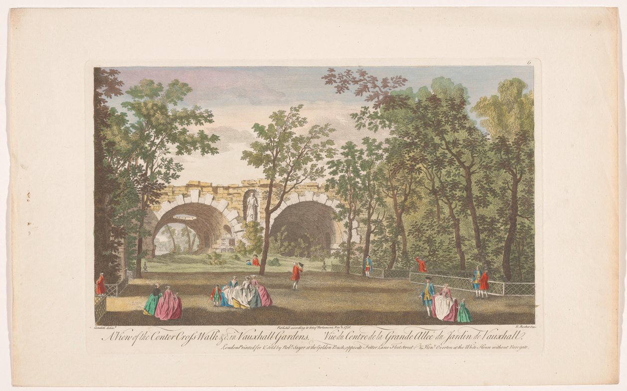 Gezicht op een laan in Vauxhall Gardens te Londen door Robert Sayer