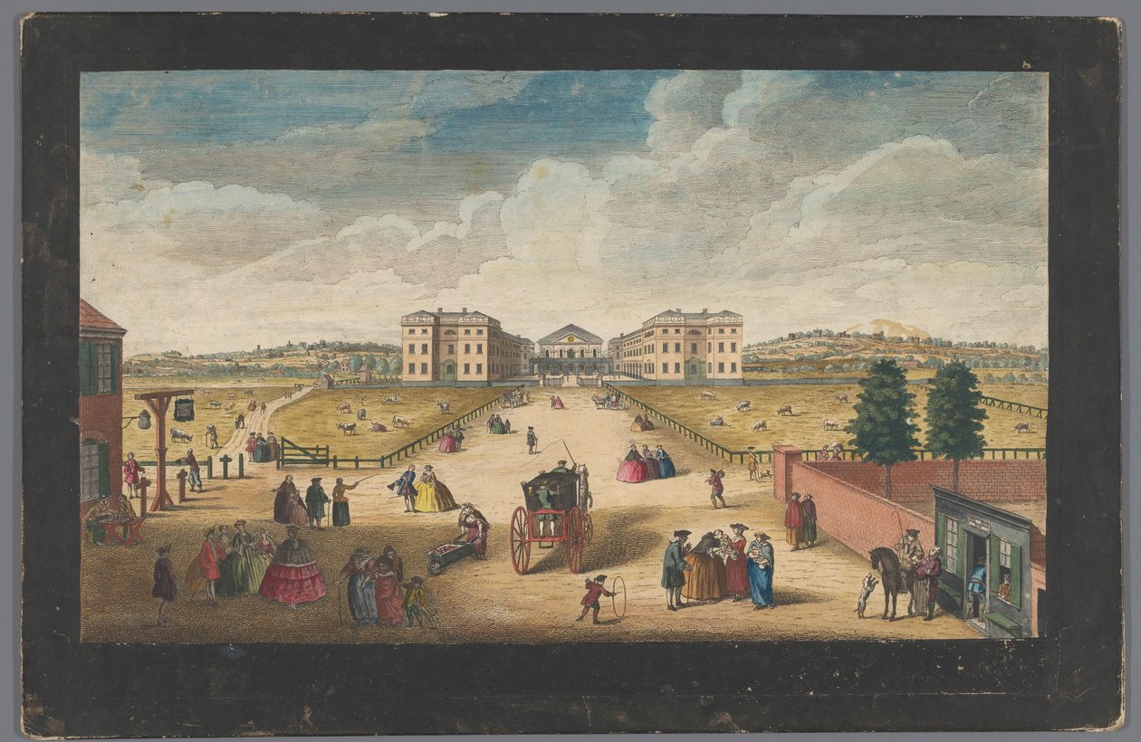 Gezicht op het Foundling Hospital te Londen door Robert Sayer