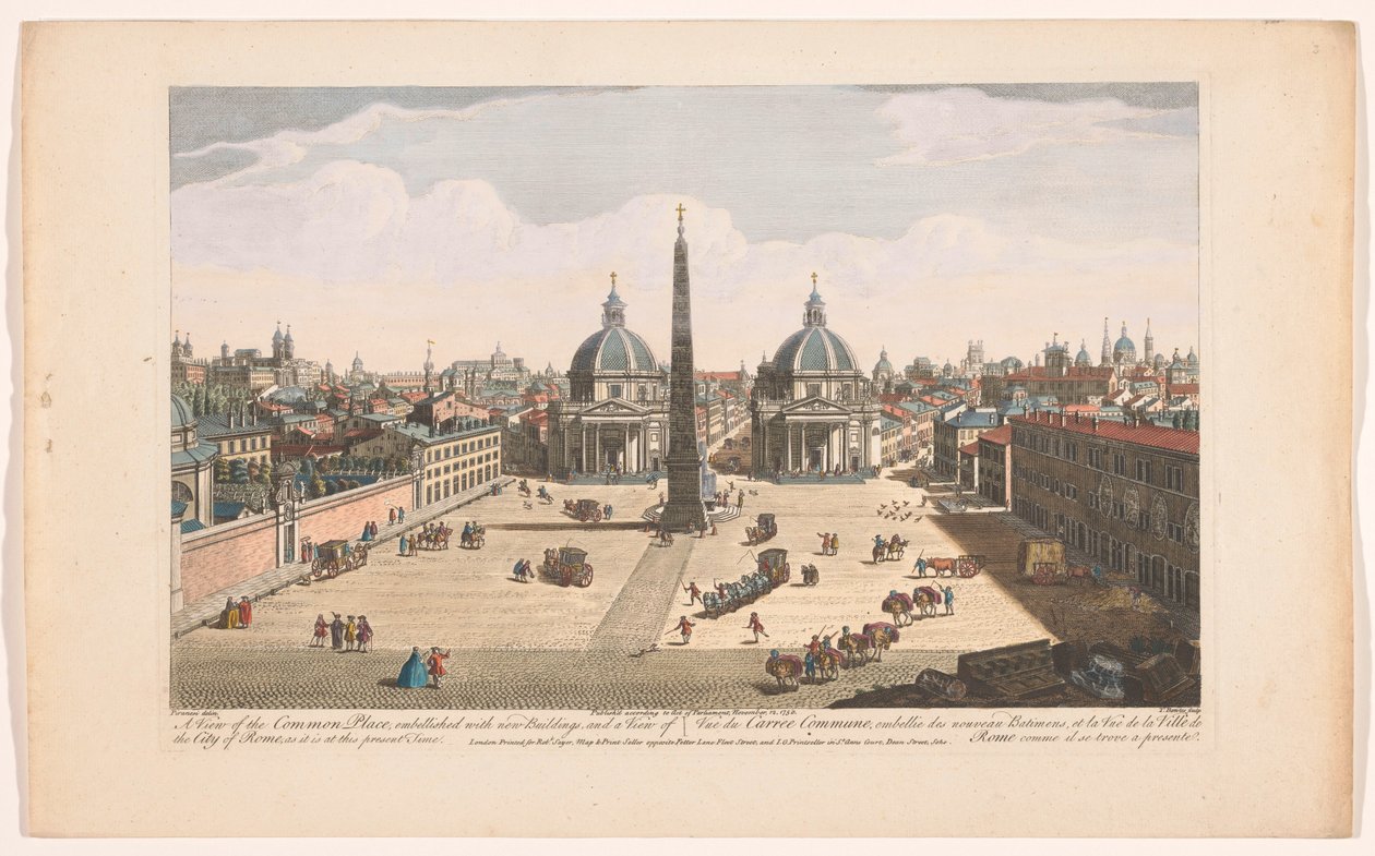 Gezicht op het Piazza del Popolo te Rome door Robert Sayer