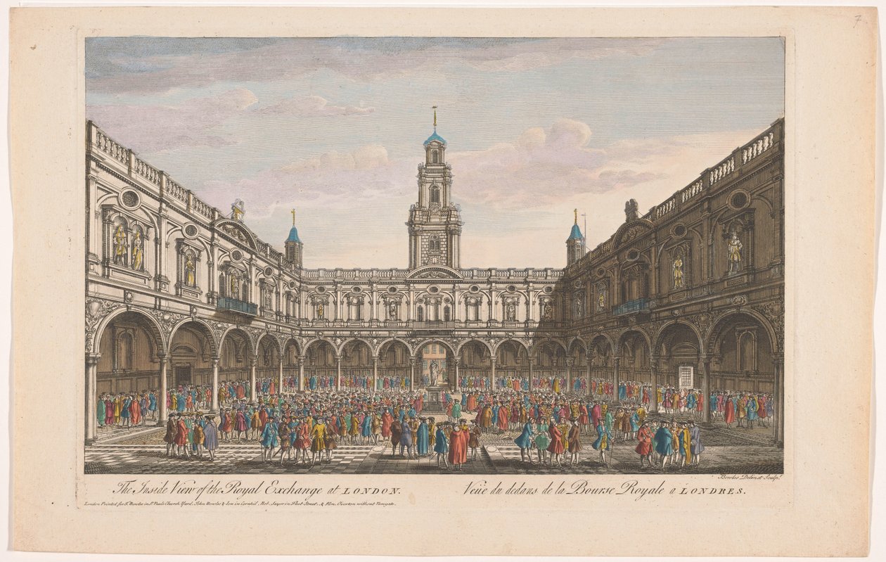 Gezicht op het interieur van de Royal Exchange te Londen door Robert Sayer