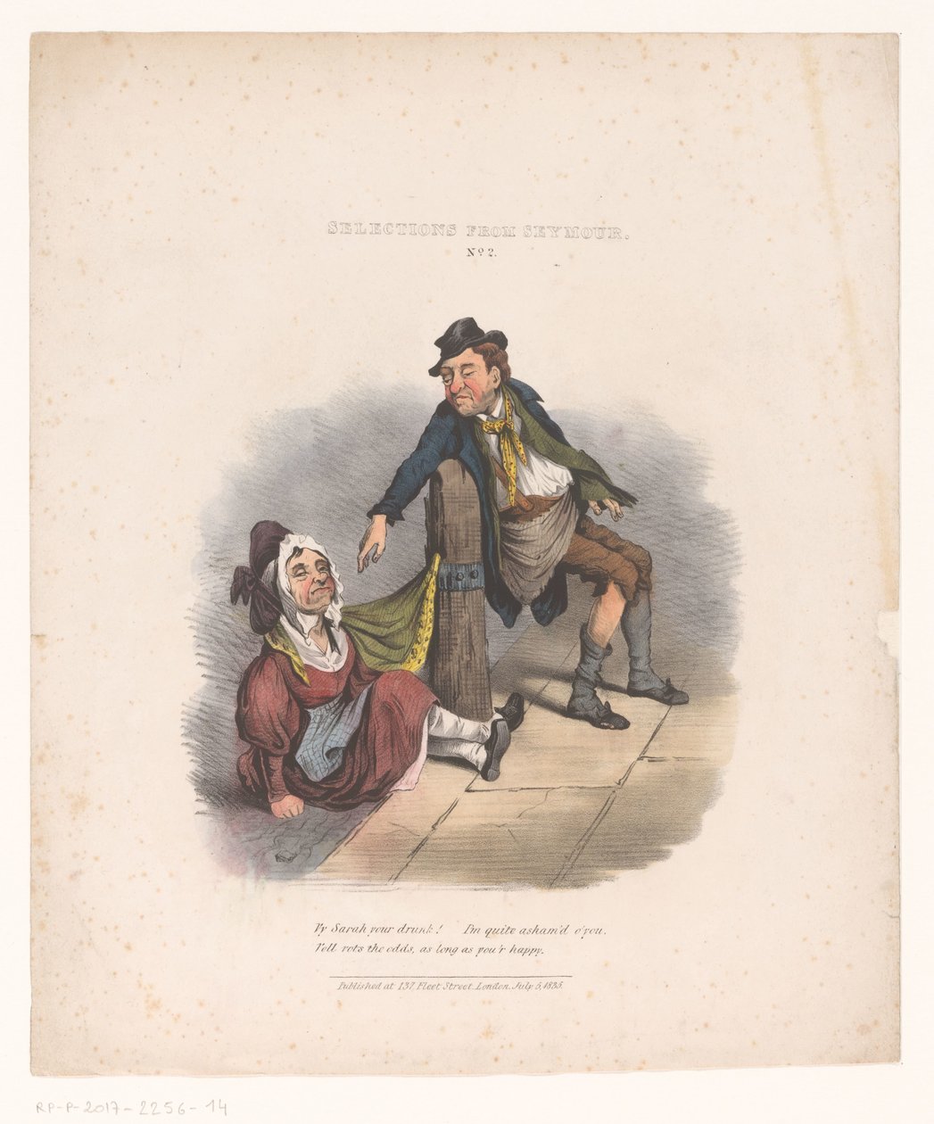 Spotprent met dronken man en vrouw door Robert Seymour (attributed to)