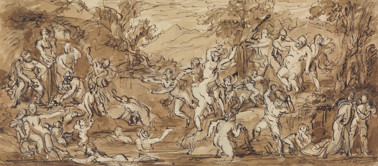 Figurenstudie van een Bacchanaal Viering in een Bebost Landschap door Robert Smirke